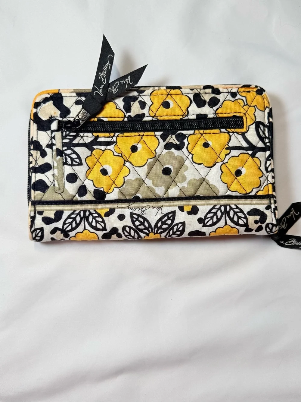 Vera Bradley Turnlock Wallet Floral Leopard Quilted Zip Accordion Yellow Black